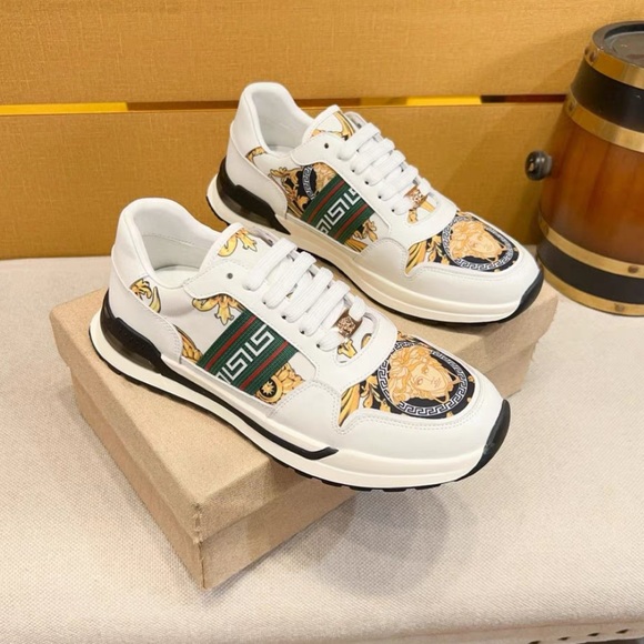 Versace White and Gold Men's Sneakers